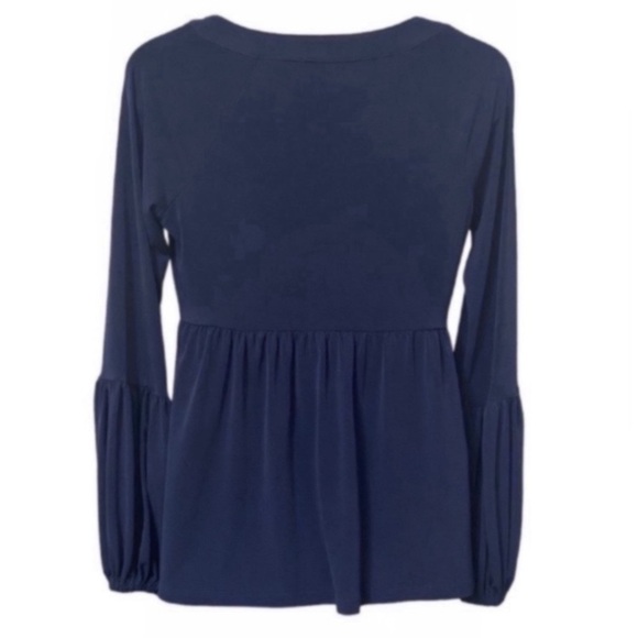 MICHAEL, Michael Kors Designer Women’s Navy Blue Gold Chain Lace-Up Blouse XS - Picture 2 of 11